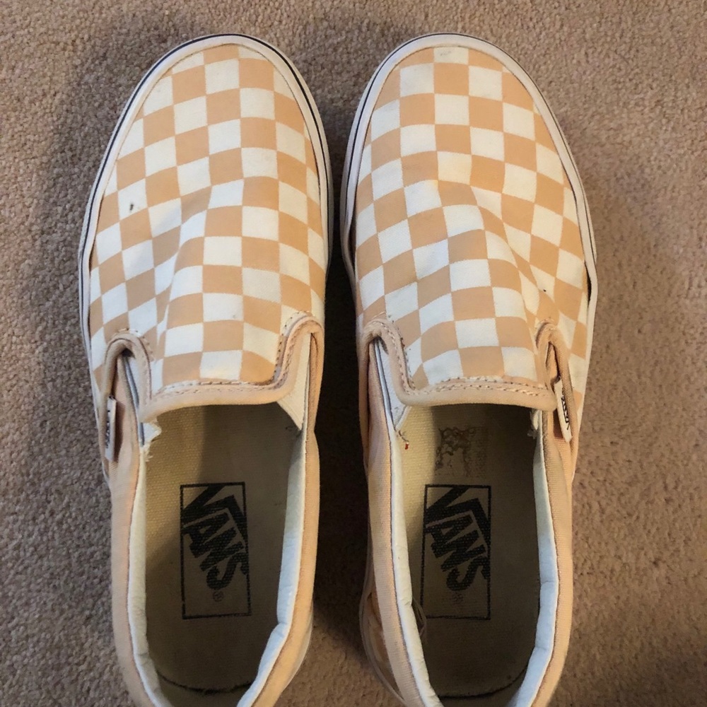 Peach Checkered Slip-On Vans